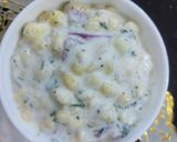 A picture of step 3 of Mutton biryani with boondi and onion cucumber raita.