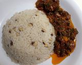 A picture of step 2 of Rice and beans with stew.