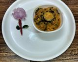 A picture of step 3 of Kerala style karela masala curry.