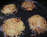 A picture of step 3 of Fluffy's homemade hash brown cheese burger.