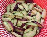 A picture of step 1 of Eggplant and King Oyster Mushrooms Stir-Fried with Basil.