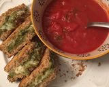 A picture of step 6 of Low fat “grilled” cheese pesto sandwich and tomato soup.