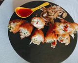 A picture of step 6 of Dahi ke sholey fried hung curd roll.