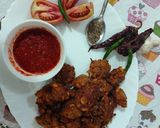 A picture of step 2 of Red chili garlic spicy chattny sweet corn pakory.