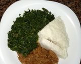 A picture of step 4 of Ugali, greens and beef for supper.