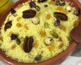 A picture of step 3 of Algerian Mesfouf with Raisins and Nuts.