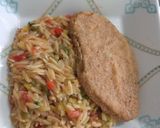 Foto del paso 5 de la receta: Orzo vegano con verduras y milanesa vegetal sabor no pollo
