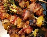 A picture of step 6 of BBQ, Sweet Chili, & Peach Bacon Wrapped Shrimp Kabobs.