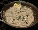 A picture of step 7 of Chicken Schnitzel with a Creamy Mushroom Sauce.