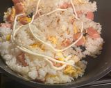 A picture of step 5 of My family’s favourite fried rice! - Mayonnaise and soy sauce are the secret ingredients🪄💫.
