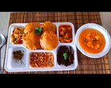 A picture of step 7 of Aam Rass - Methi Masala Puri Rasewale Aloo Sabji, Stuffed Bhindi Masala, Fries and Pickle 😋.
