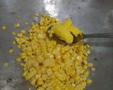 A picture of step 1 of Jasuke (Sweet Corn with milk and cheese/chocolate).