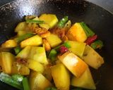 A picture of step 6 of Pumpkin sabji with malabar spinach and prawn.