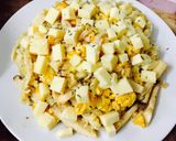 Hình bước làm 6 của món Mì trứng/Spaghetti sốt khoai tây và phomai bỏ lò
