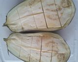 Foto del paso 2 de la receta: Berenjenas rellenas de zapallo, calabacín y queso... 🤔🤨🙄🍆🎃🥒🌶🧀🍆