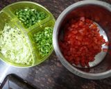 A picture of step 2 of Jain/regular Besan and rice kebabs with salsa sauce.