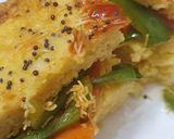 A picture of step 4 of Veggie dhokla.