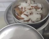 A picture of step 4 of Samai Pongal with narial chutney and Sambar.