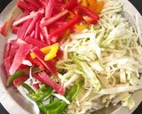 A picture of step 1 of Vege Rice paper rolls.