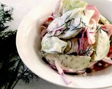 A picture of step 4 of Creamy Cucumber and Tomato Salad.