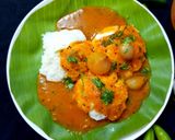 A picture of step 17 of Idly with sambar (without dal) for breakfast.