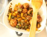 Foto del paso 9 de la receta: Tortelinis, salsa paternoster, albóndigas vegetales y pan a la "Pepeluí"
