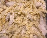 A picture of step 3 of Christmas leftover turkey pasta bake.