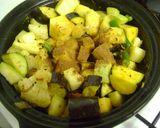 A picture of step 5 of Chingri diye Panch Mishali Torkari (Bengali Dish cooked in a Moroccan Tagine Pot).
