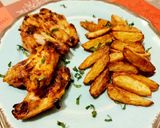 Pas rețetă Aripioare de pui marinate cu iaurt și cartofi noi prăjiți 4 fotografie