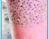 A picture of step 1 of Chia milk with red syrup.