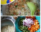 A picture of step 1 of Fried rice,peppered liver and sausage with coleslaw.