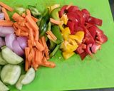 A picture of step 1 of One Pot Paneer Steak with sauted veg and beetroot curd.