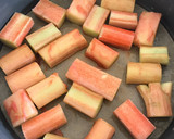 A picture of step 2 of Rhubarb clafoutis (use exact same method for apples and pear too).