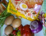 A picture of step 1 of Stir fry noodles with egg omelette and boiled egg.