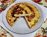 Foto del paso 10 de la receta: 🍳🍷 Tortilla de repollitos de Bruselas, cebolla, jamón, al aroma de vino blanco 🍷🍳
