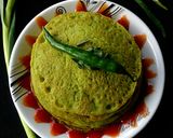 A picture of step 6 of Green garlic oats pan cake.