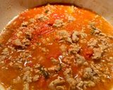 A picture of step 4 of Malloreddus alla Campidanese (pasta with saffron, tomato and pork sausage ragù).