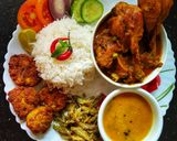মধ্যাহ্নভোজনের থালি। (টমেটো দিয়ে মুসুরির ডাল, পোস্তর বড়া,মৌরালা মাছ ভাজা, দই চিকেন ও স্যালাড) রেসিপির ধাপ 6 ছবি