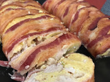 Baconos csirkemell őzgerinc formában, sült krumplival
