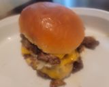 A picture of step 4 of Smothered and Covered Smash Burgers on Hawaiian Buns.