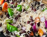A picture of step 4 of Mexican rice in oven.