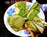 A picture of step 4 of Instant Haladipatra Pitha (pitha with turmeric leaf).