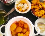 A picture of step 3 of Ram laddu (Moong dal pakoda / laddu).