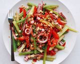 Hình bước làm 4 của món Mực xào cần tây ớt chuông topping lạc rang (eat clean)