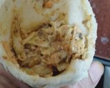 A picture of step 8 of BBQ chicken bread cones 😋😋😋😋.