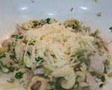 A picture of step 6 of Spaghetti with a 10-minute hot and tangy mushroom and ham sauce.