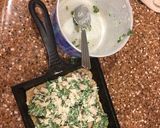 A picture of step 5 of Pub cheese pizza with chicken, spinach, and bacon.
