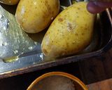 A picture of step 1 of "loaded" stuffed potato skins.