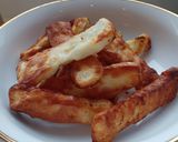 A picture of step 2 of Hallumi Fries with sweet chilli dip.