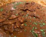 A picture of step 6 of Salisbury steak with mushroom gravy.